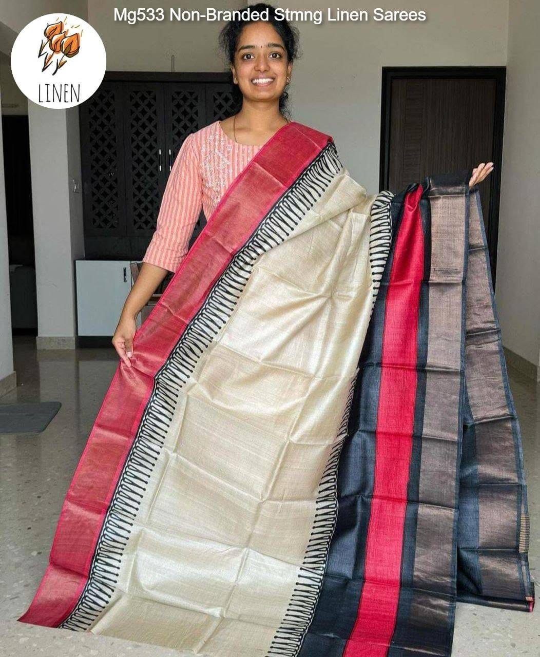 Mg533 Non-Branded Stmng Linen Sarees