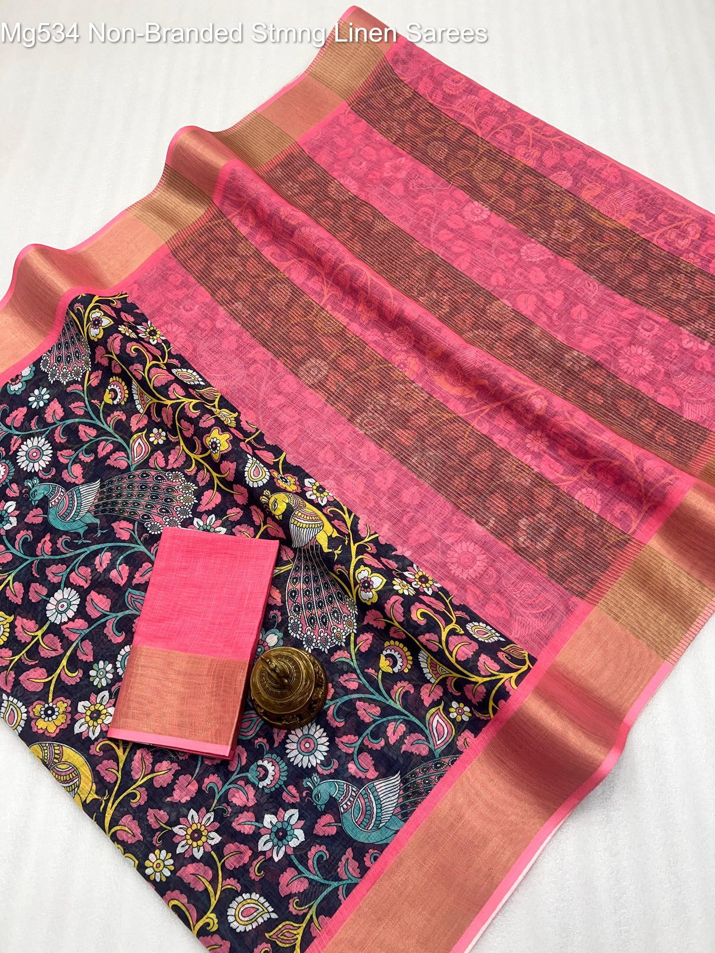 Mg534 Non-Branded Stmng Linen Sarees