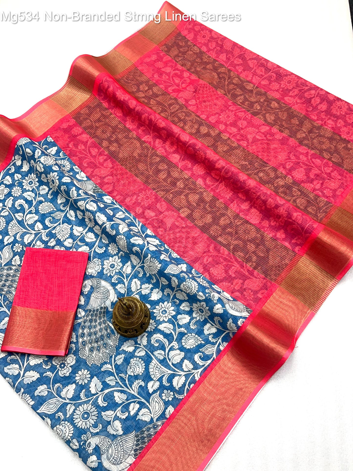 Mg534 Non-Branded Stmng Linen Sarees