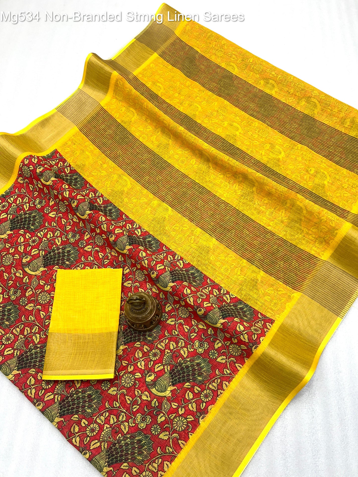 Mg534 Non-Branded Stmng Linen Sarees