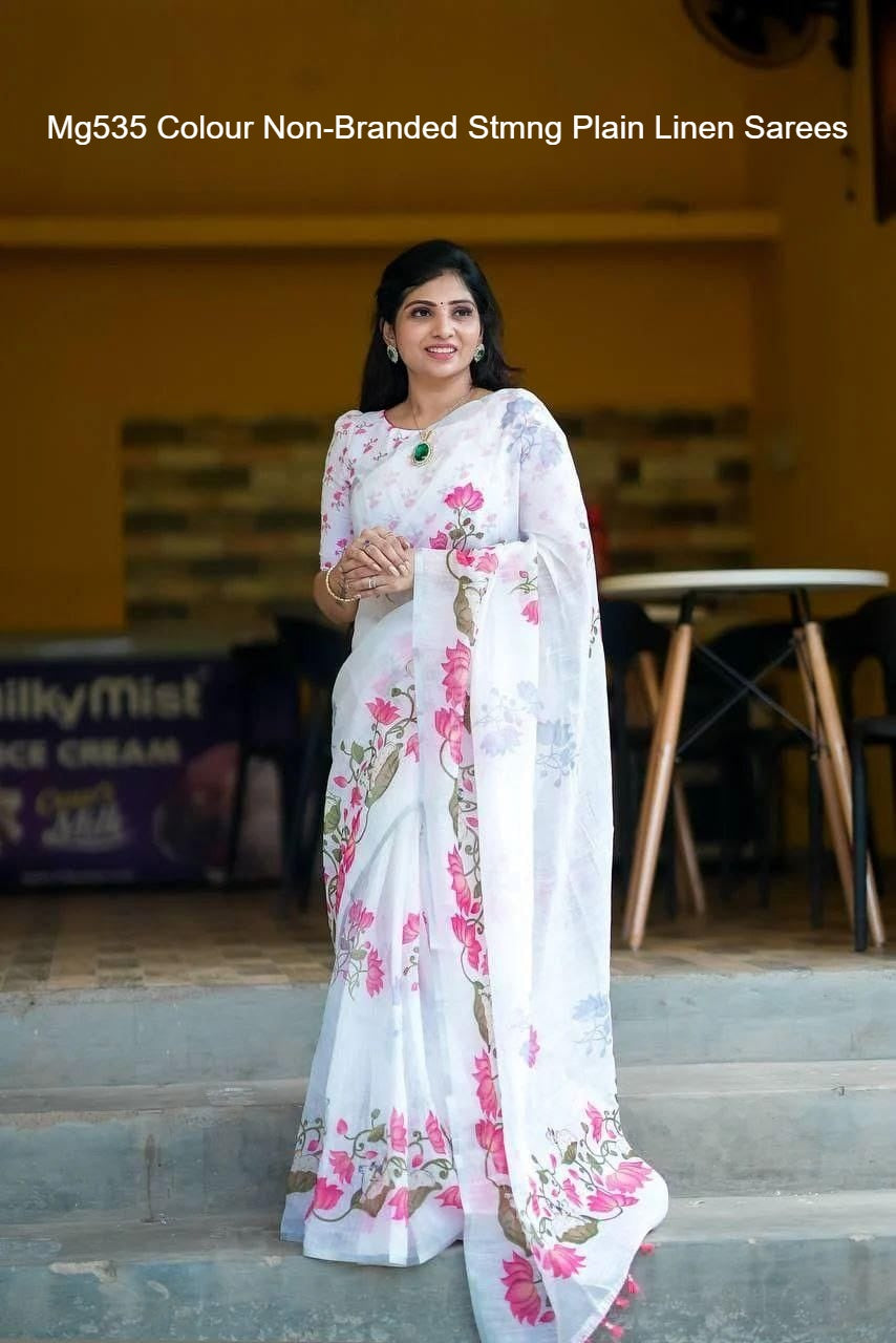 Mg535 Colour Non-Branded Stmng Plain Linen Sarees
