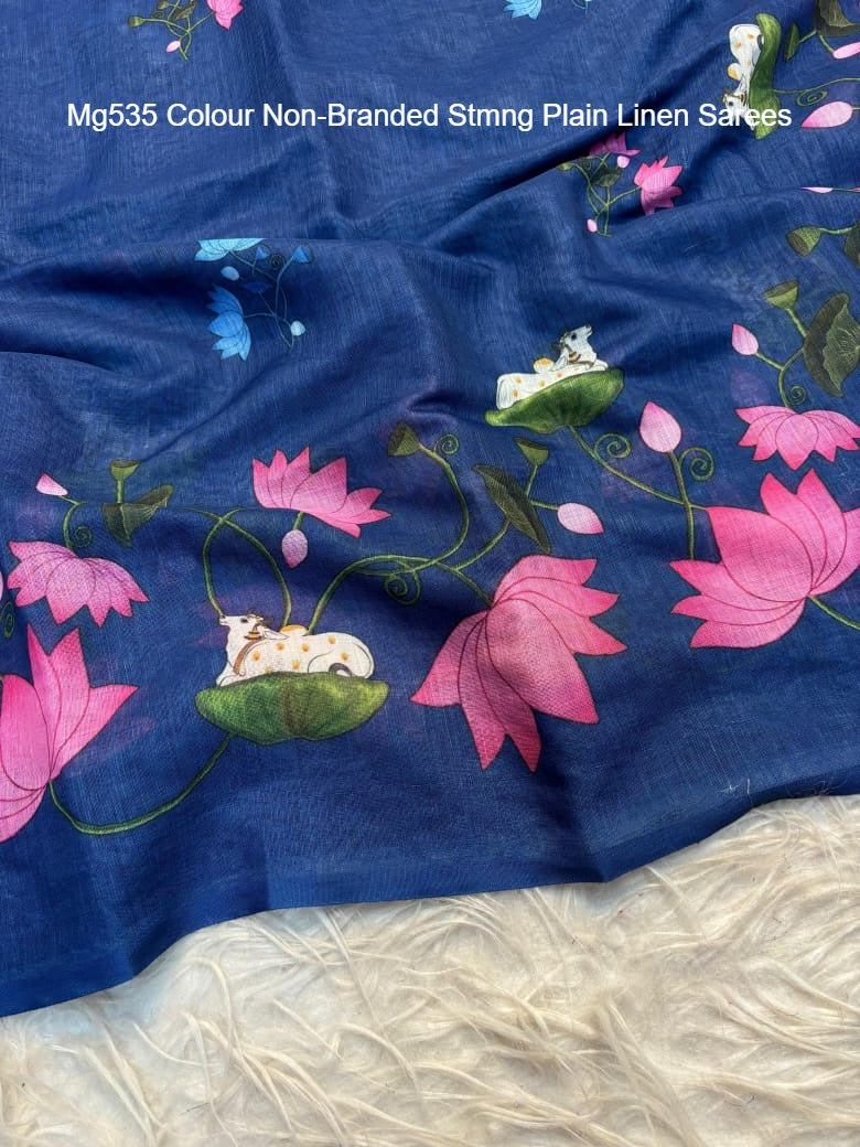 Mg535 Colour Non-Branded Stmng Plain Linen Sarees