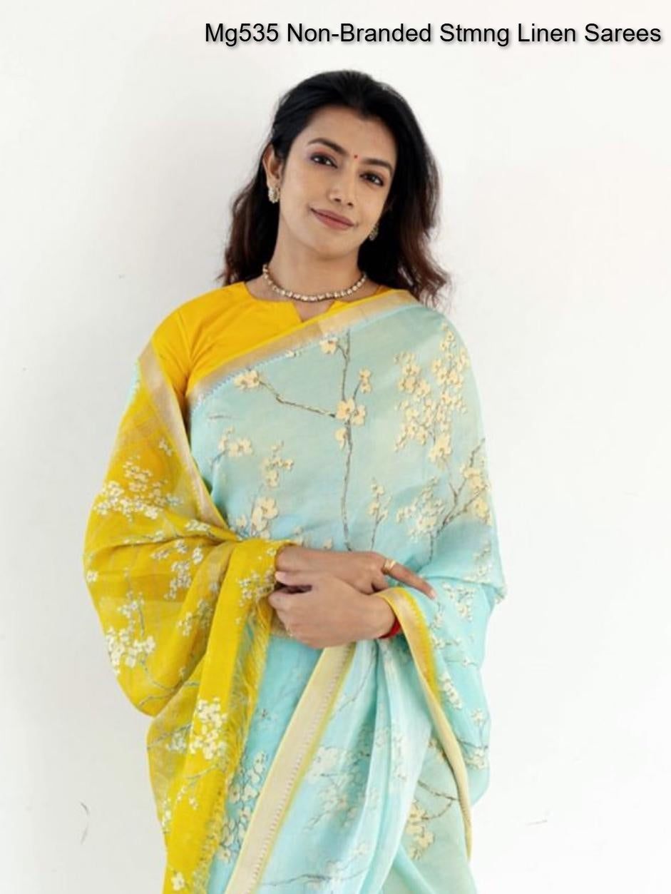 Mg535 Non-Branded Stmng Linen Sarees