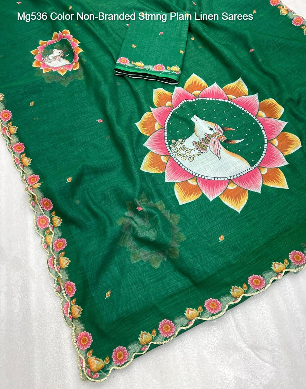 Mg536 Color Non-Branded Stmng Plain Linen Sarees