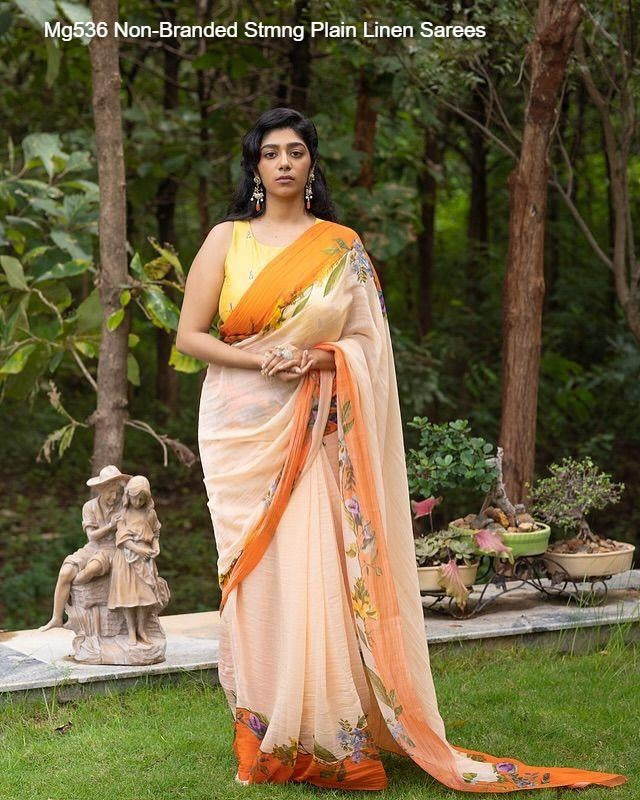 Mg536 Non-Branded Stmng Plain Linen Sarees