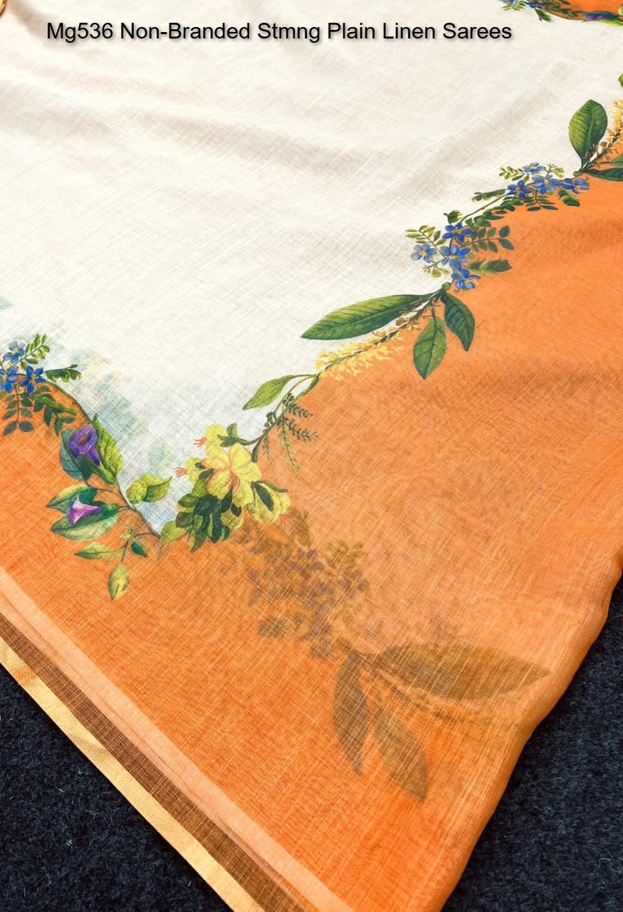 Mg536 Non-Branded Stmng Plain Linen Sarees