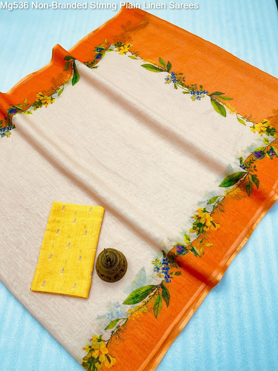 Mg536 Non-Branded Stmng Plain Linen Sarees