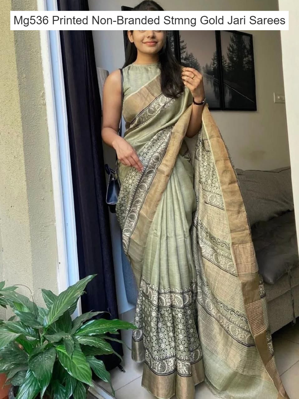 Mg536 Printed Non-Branded Stmng Gold Jari Sarees