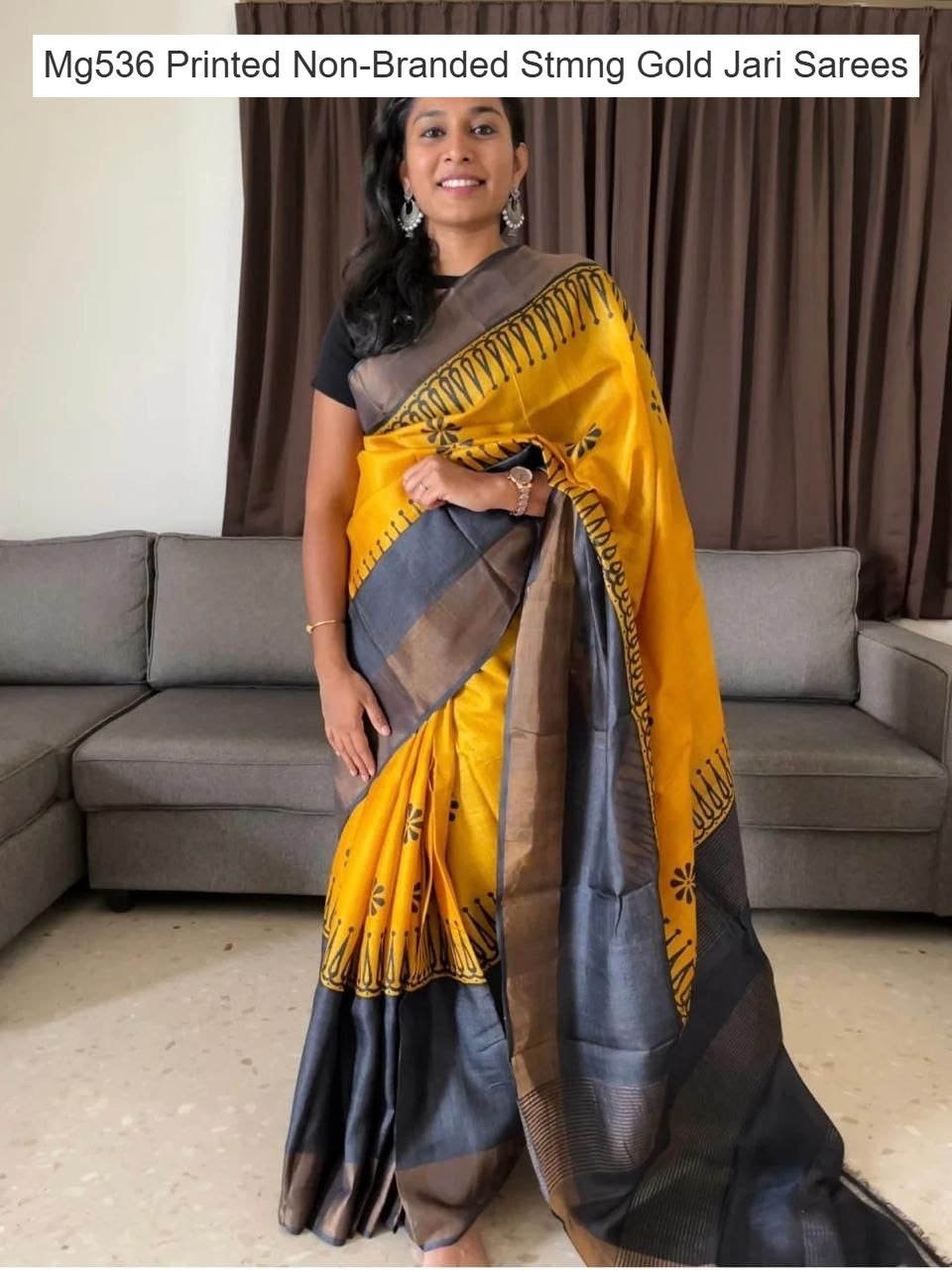 Mg536 Printed Non-Branded Stmng Gold Jari Sarees