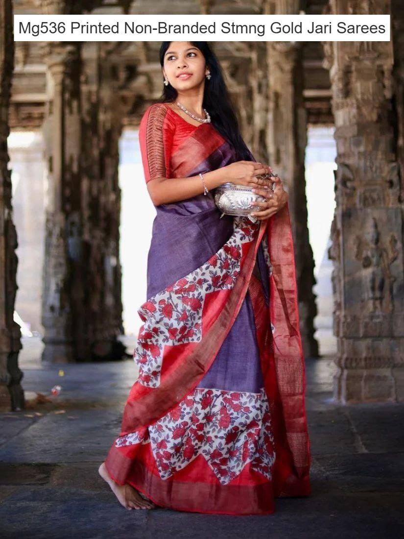 Mg536 Printed Non-Branded Stmng Gold Jari Sarees