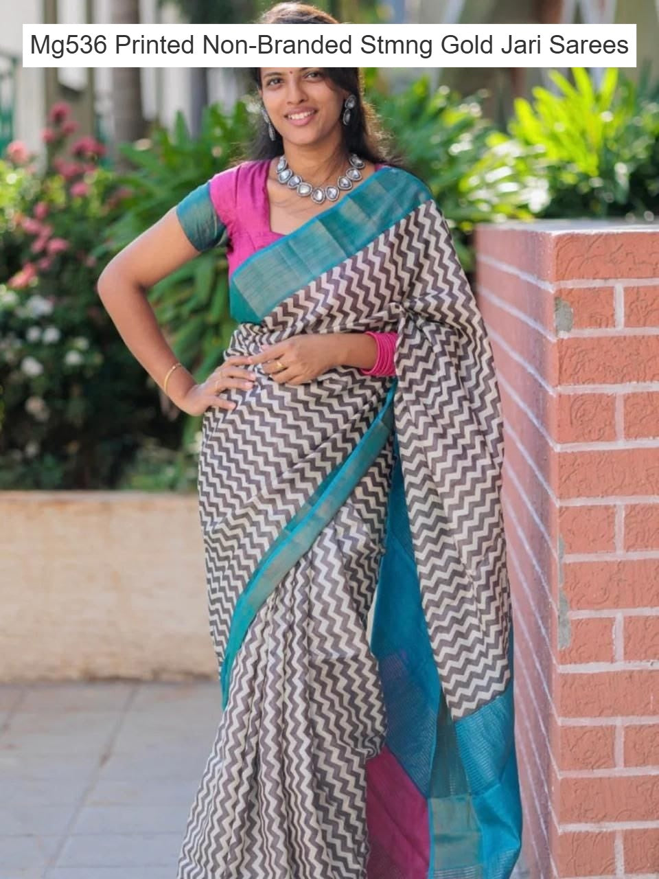 Mg536 Printed Non-Branded Stmng Gold Jari Sarees