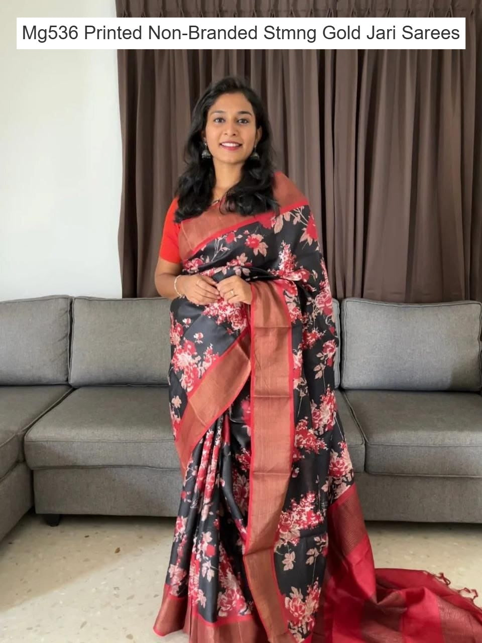 Mg536 Printed Non-Branded Stmng Gold Jari Sarees