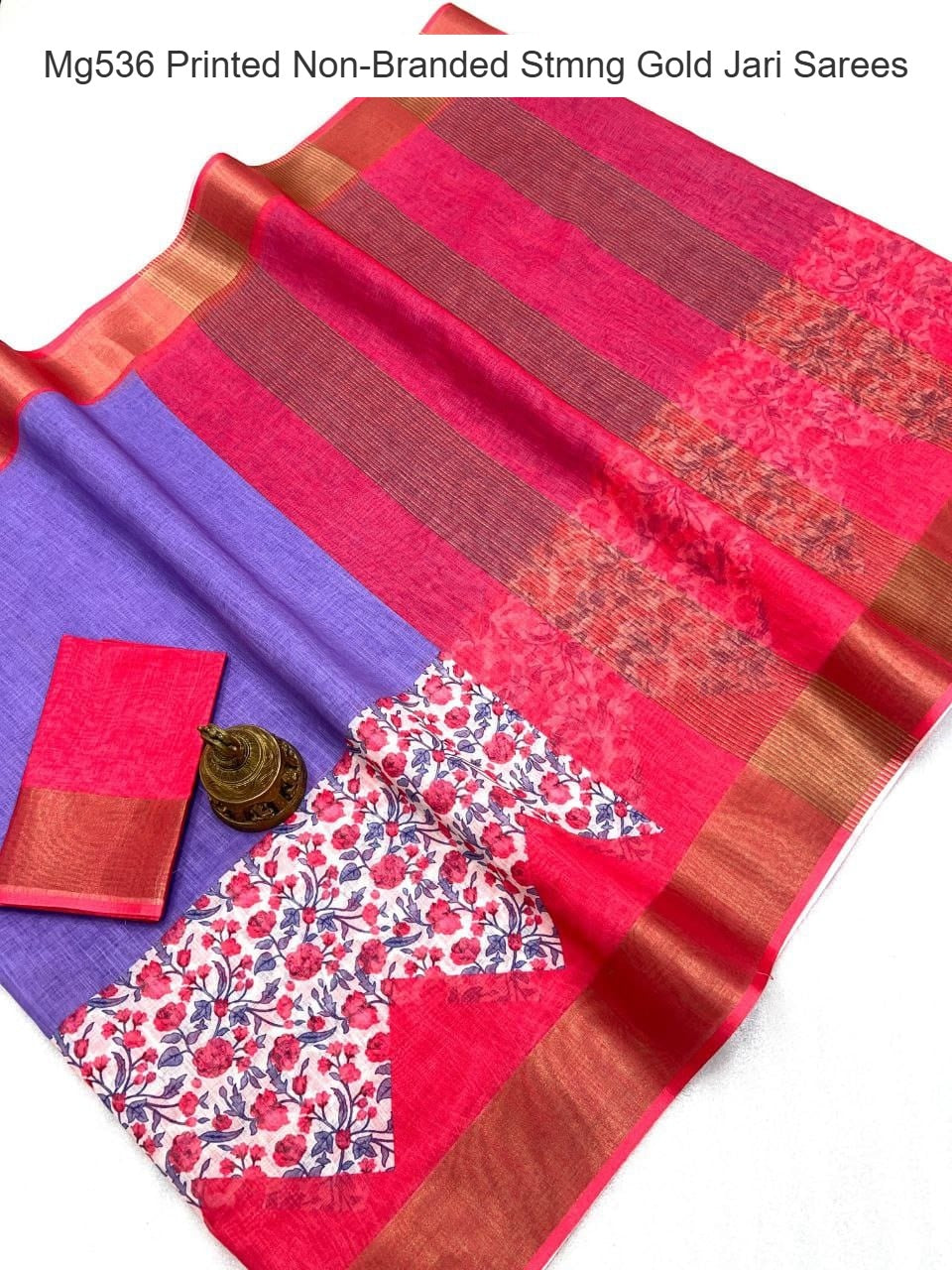 Mg536 Printed Non-Branded Stmng Gold Jari Sarees
