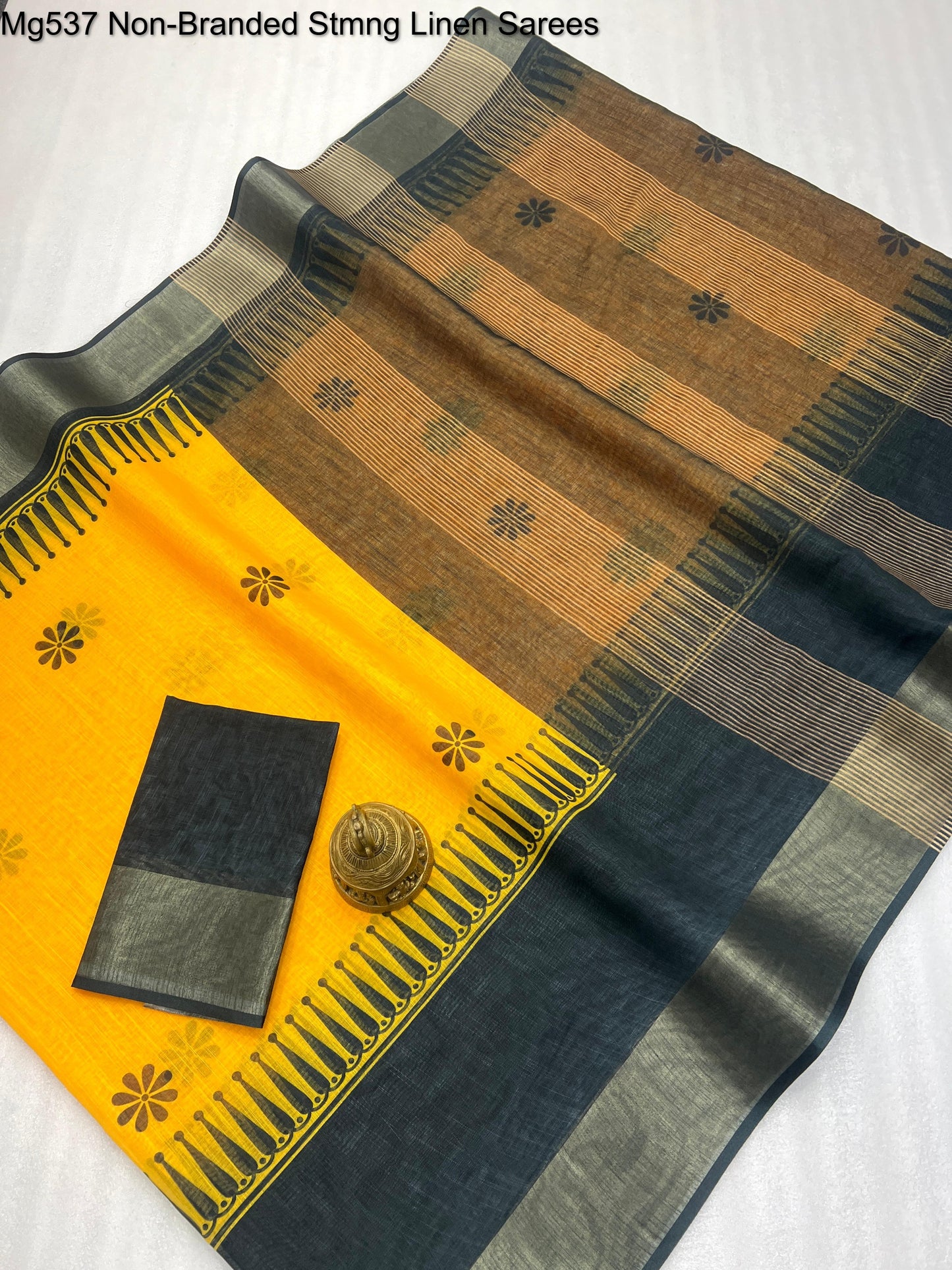 Mg537 Non-Branded Stmng Linen Sarees