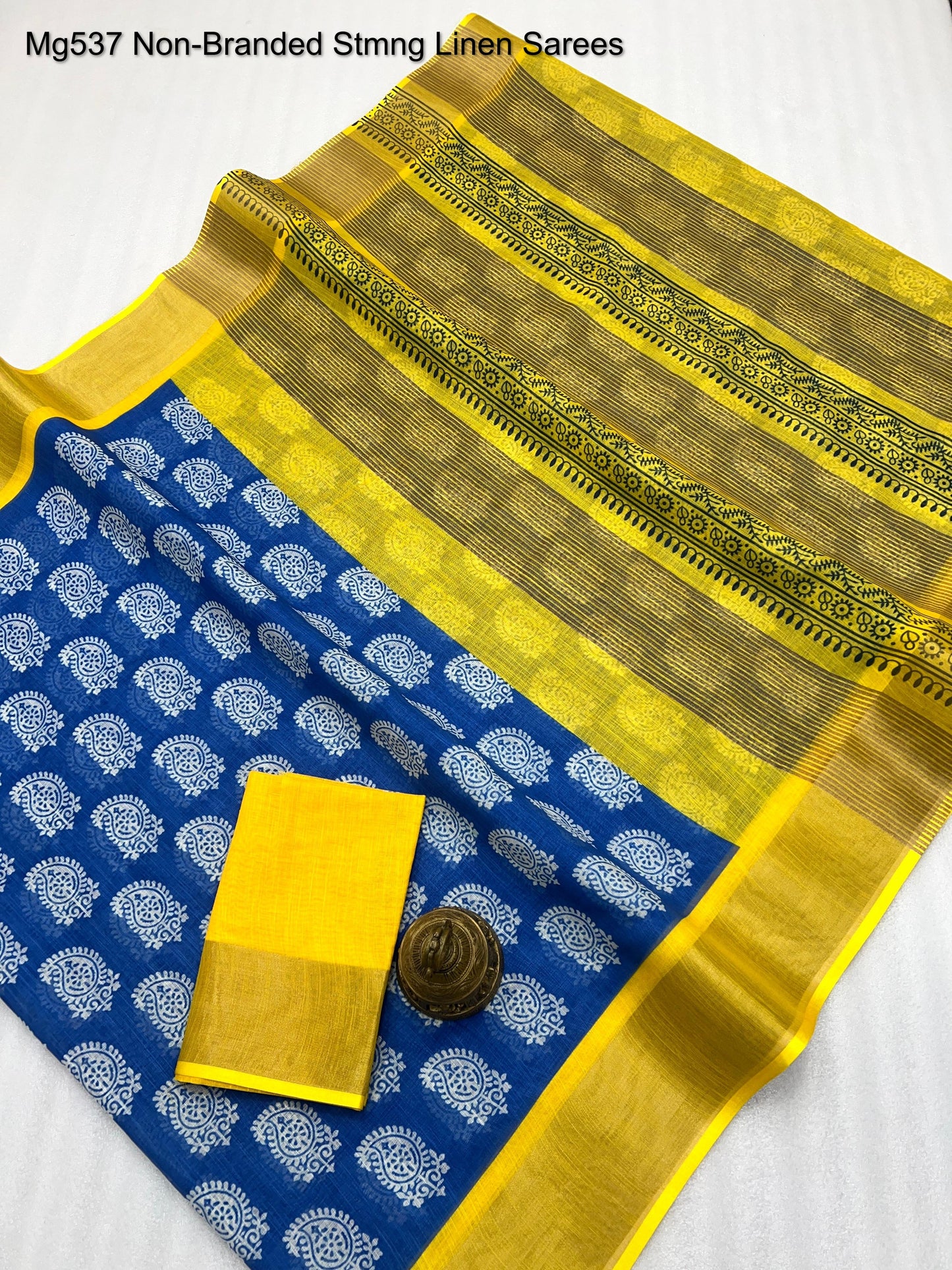 Mg537 Non-Branded Stmng Linen Sarees
