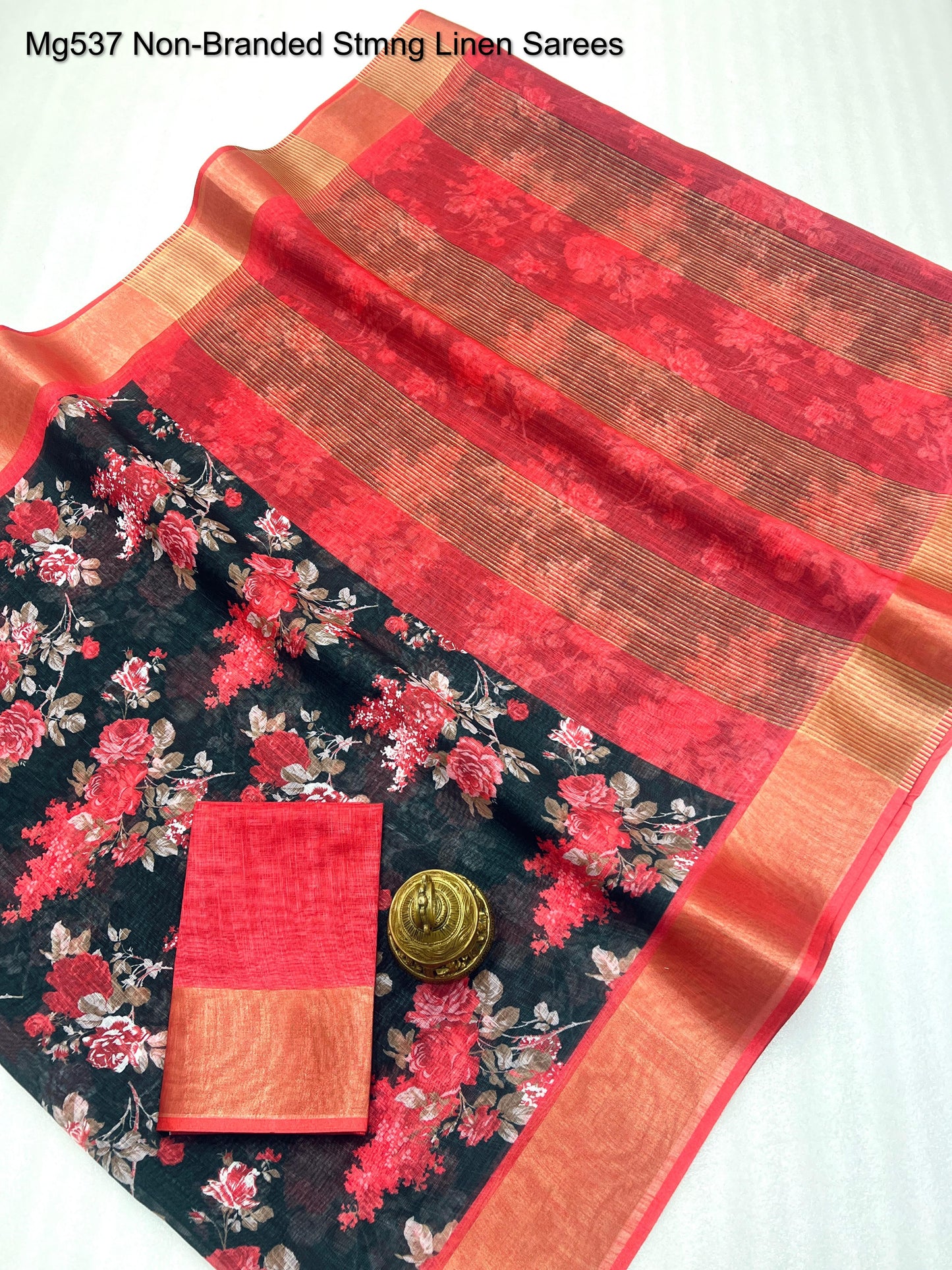 Mg537 Non-Branded Stmng Linen Sarees