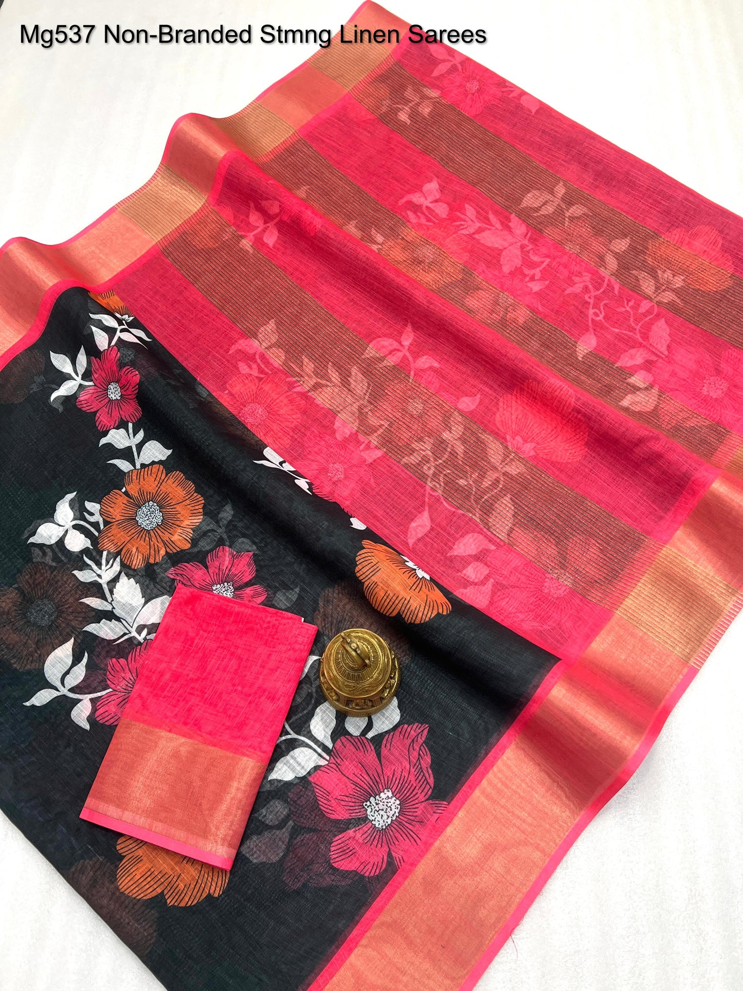 Mg537 Non-Branded Stmng Linen Sarees