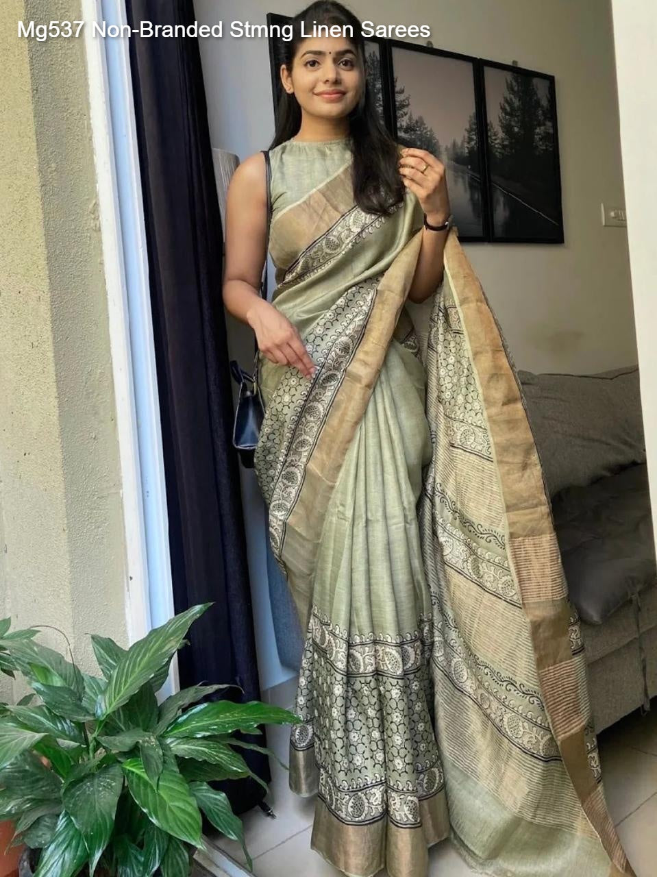 Mg537 Non-Branded Stmng Linen Sarees
