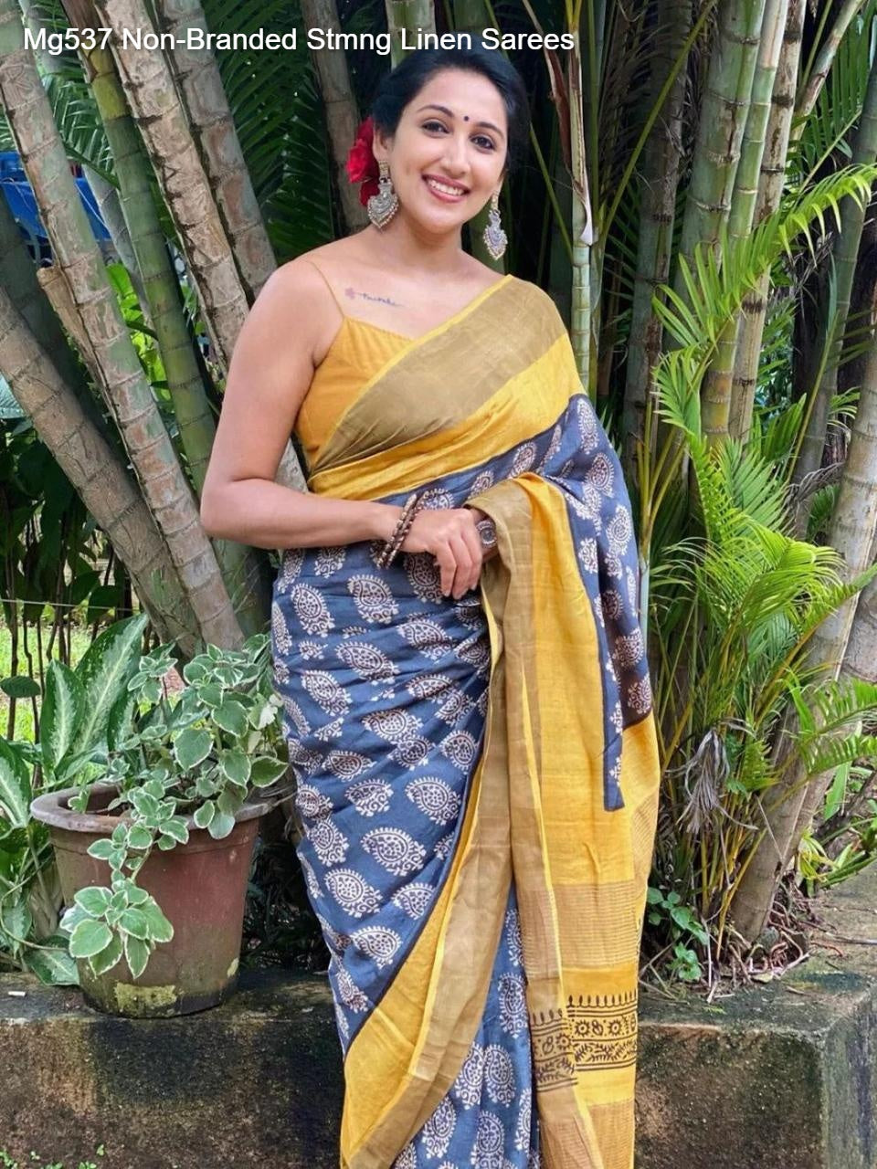 Mg537 Non-Branded Stmng Linen Sarees