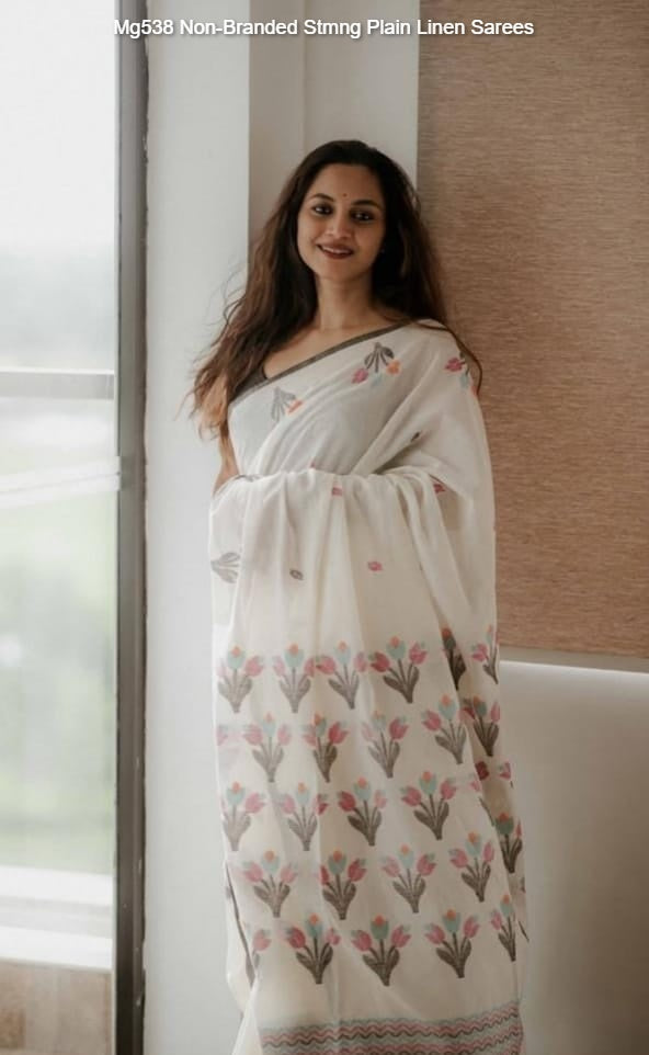 Mg538 Non-Branded Stmng Plain Linen Sarees