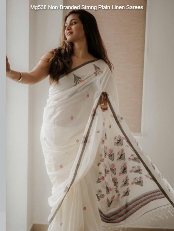 Mg538 Non-Branded Stmng Plain Linen Sarees