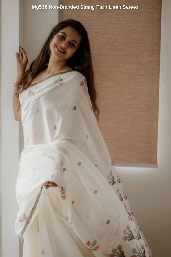 Mg538 Non-Branded Stmng Plain Linen Sarees