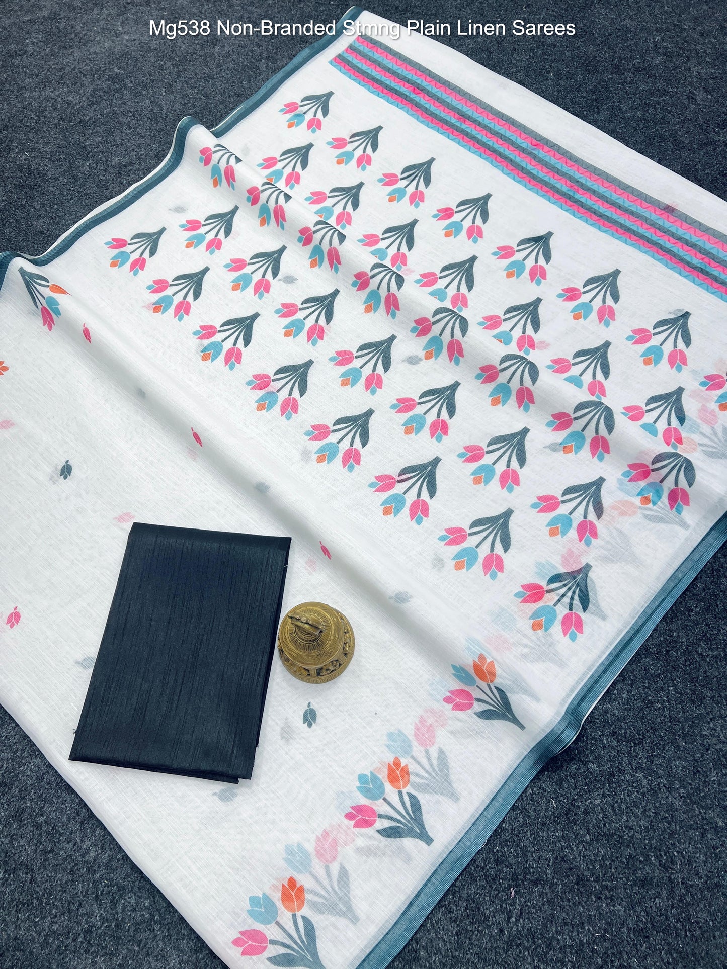 Mg538 Non-Branded Stmng Plain Linen Sarees