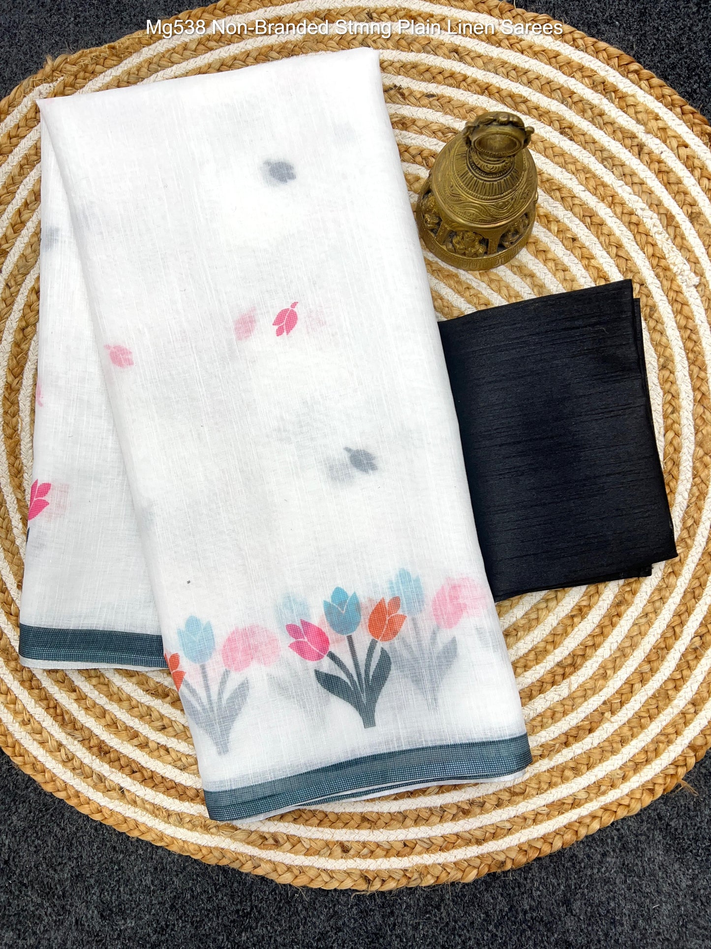 Mg538 Non-Branded Stmng Plain Linen Sarees