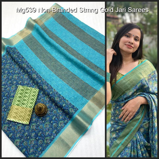 Mg539 Non-Branded Stmng Gold Jari Sarees