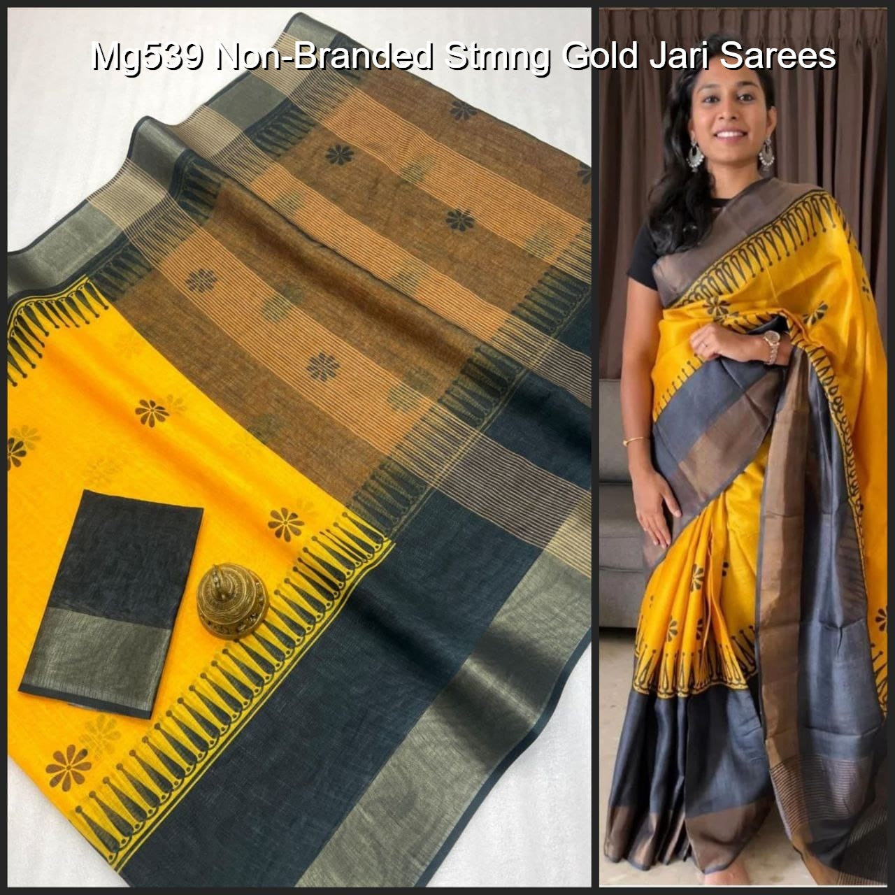 Mg539 Non-Branded Stmng Gold Jari Sarees