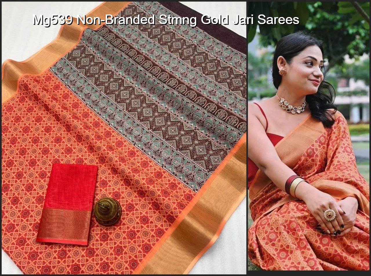 Mg539 Non-Branded Stmng Gold Jari Sarees