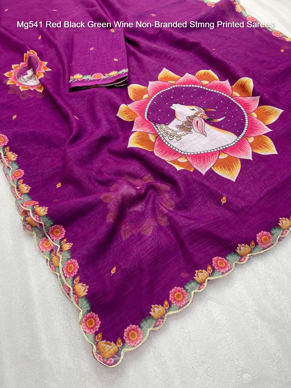 Mg541 Red Black Green Wine Non-Branded Stmng Printed Sarees