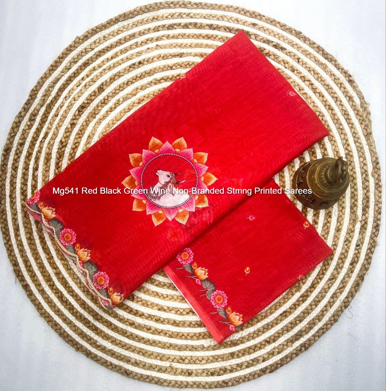 Mg541 Red Black Green Wine Non-Branded Stmng Printed Sarees
