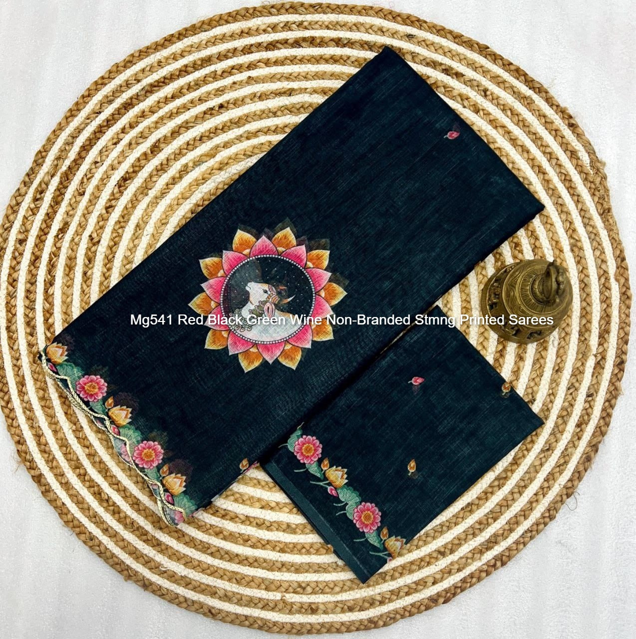 Mg541 Red Black Green Wine Non-Branded Stmng Printed Sarees