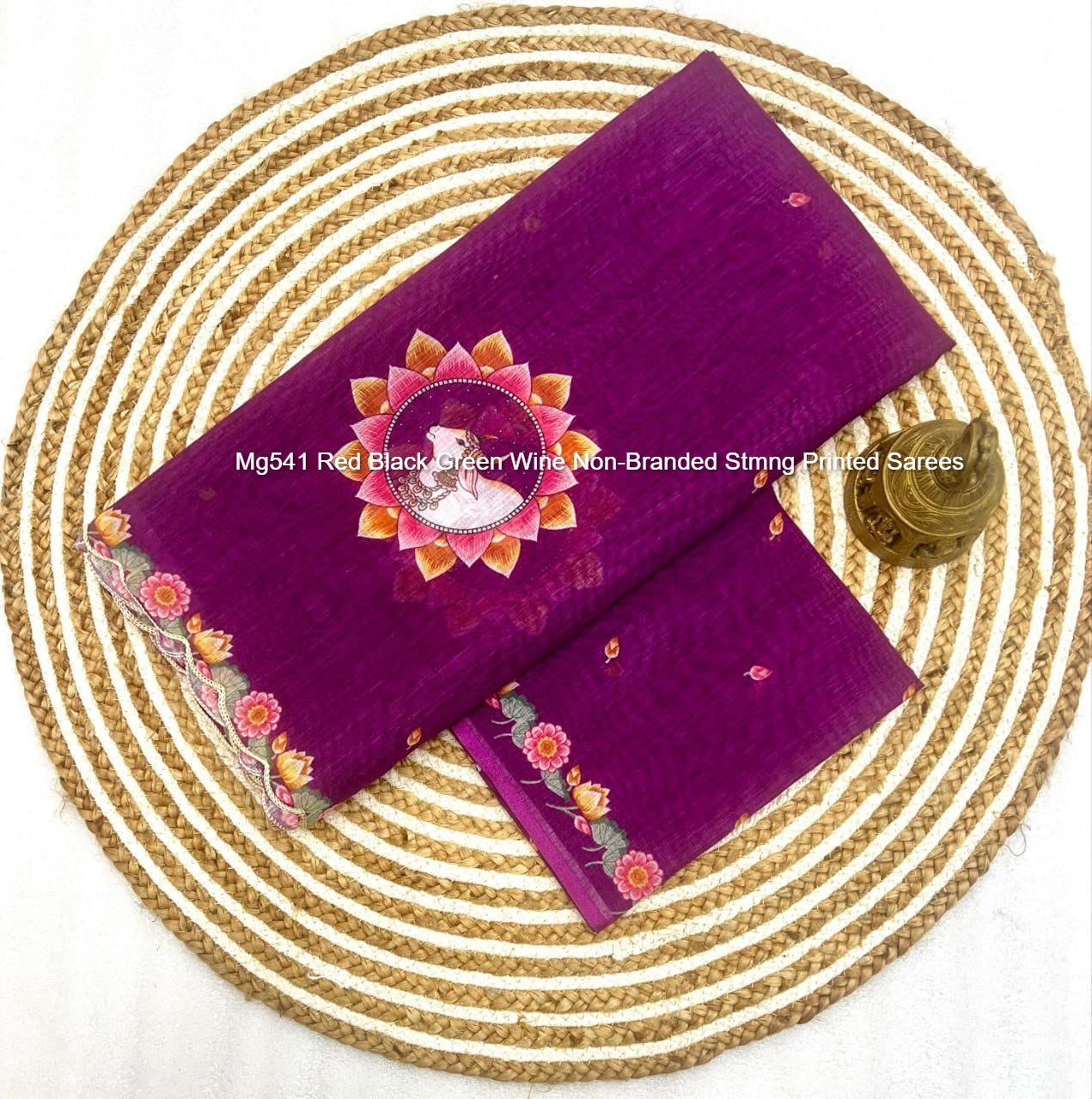 Mg541 Red Black Green Wine Non-Branded Stmng Printed Sarees