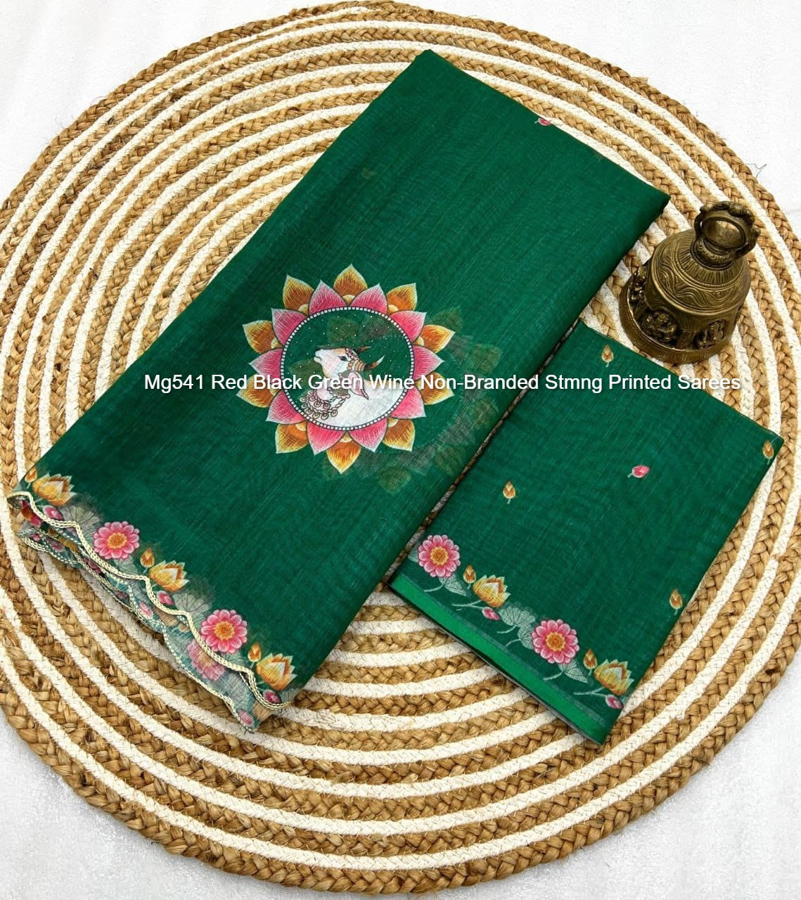 Mg541 Red Black Green Wine Non-Branded Stmng Printed Sarees