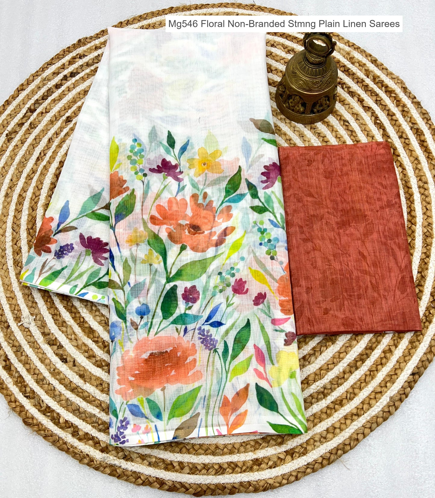 Mg546 Floral Non-Branded Stmng Plain Linen Sarees