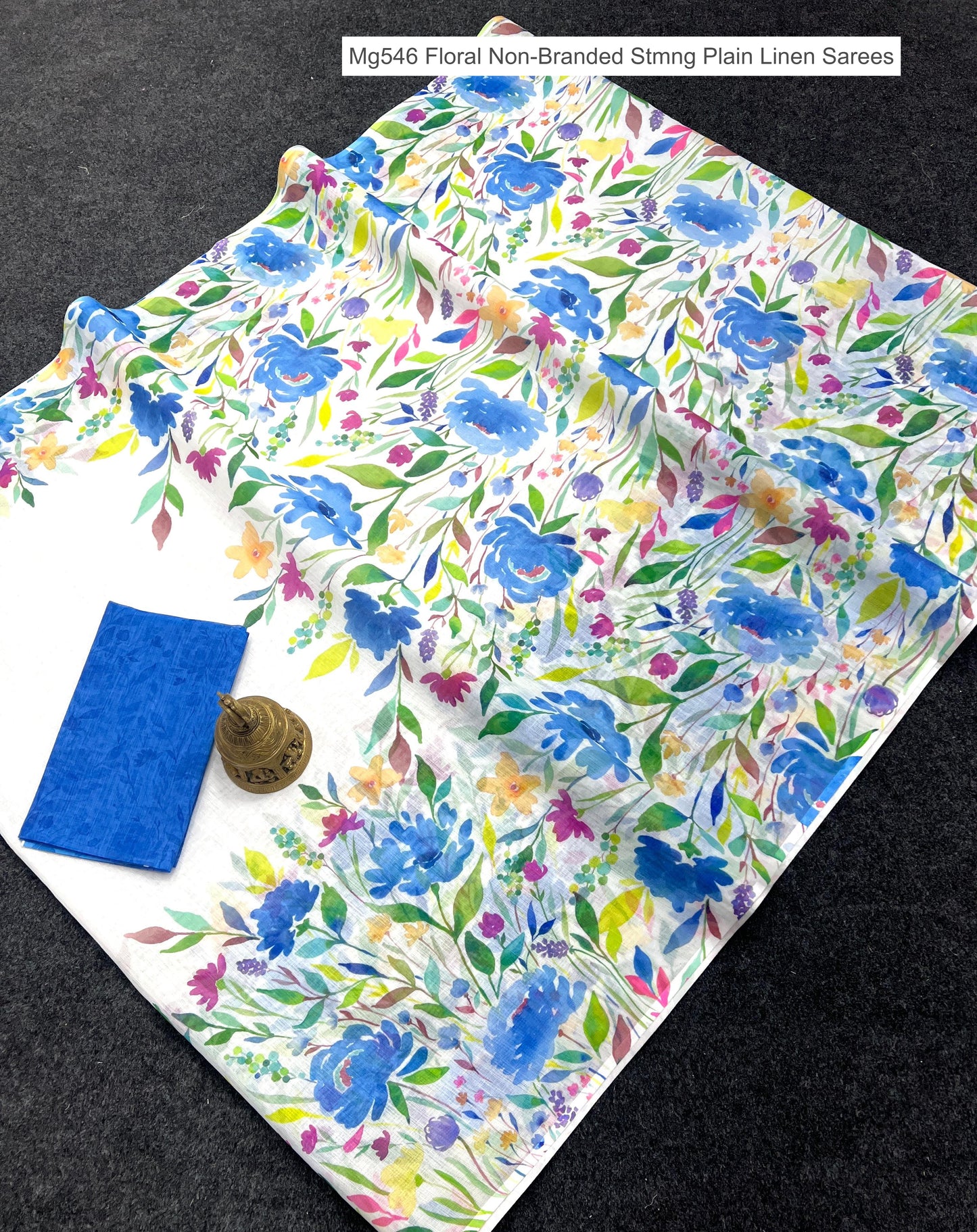 Mg546 Floral Non-Branded Stmng Plain Linen Sarees