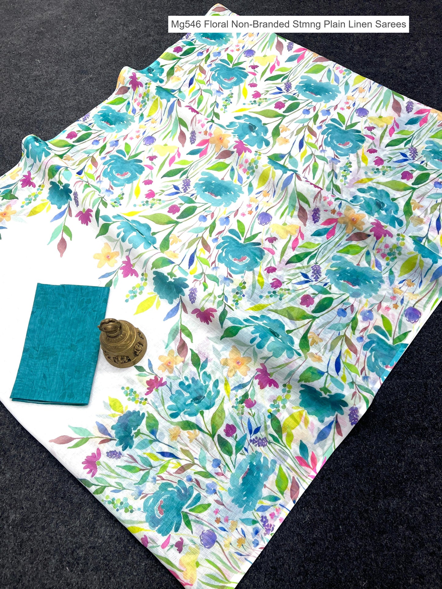 Mg546 Floral Non-Branded Stmng Plain Linen Sarees