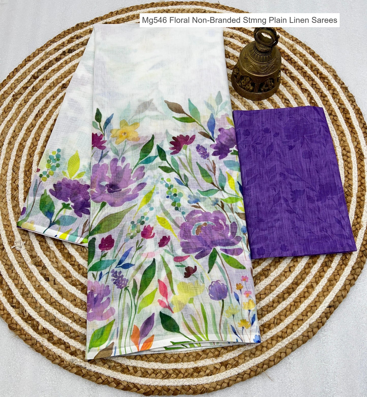 Mg546 Floral Non-Branded Stmng Plain Linen Sarees