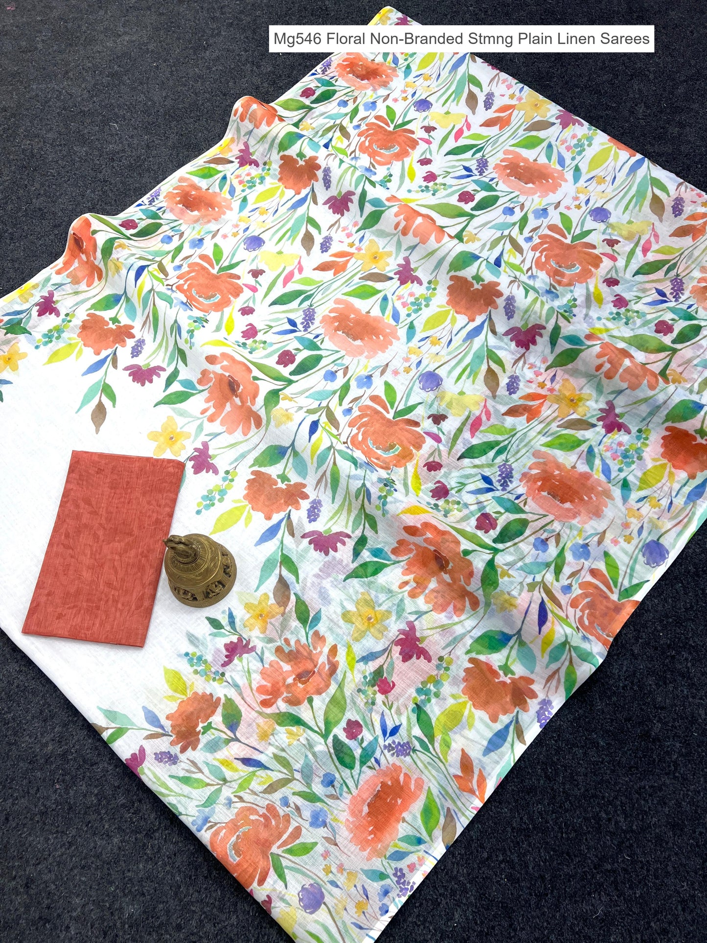 Mg546 Floral Non-Branded Stmng Plain Linen Sarees