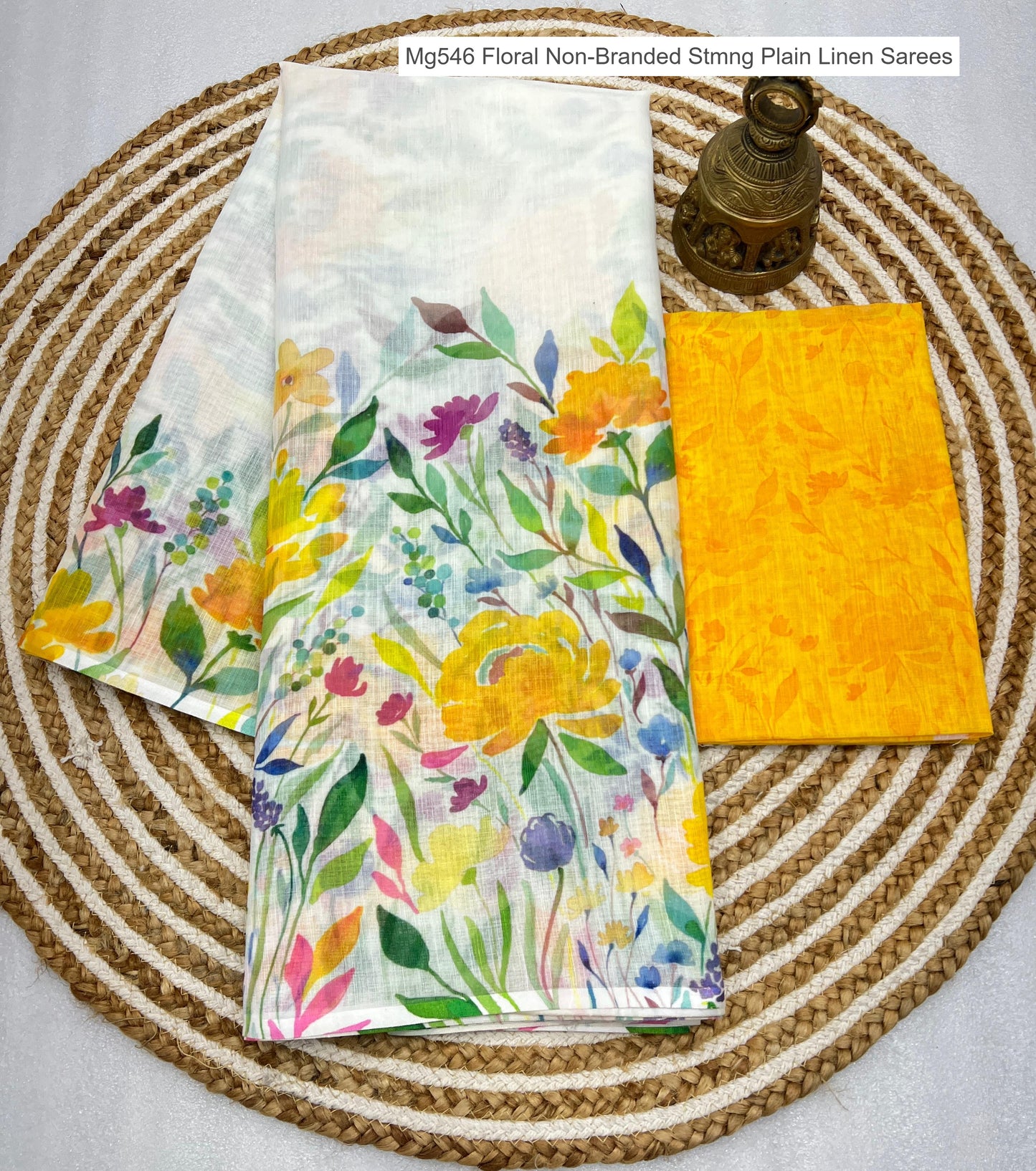 Mg546 Floral Non-Branded Stmng Plain Linen Sarees