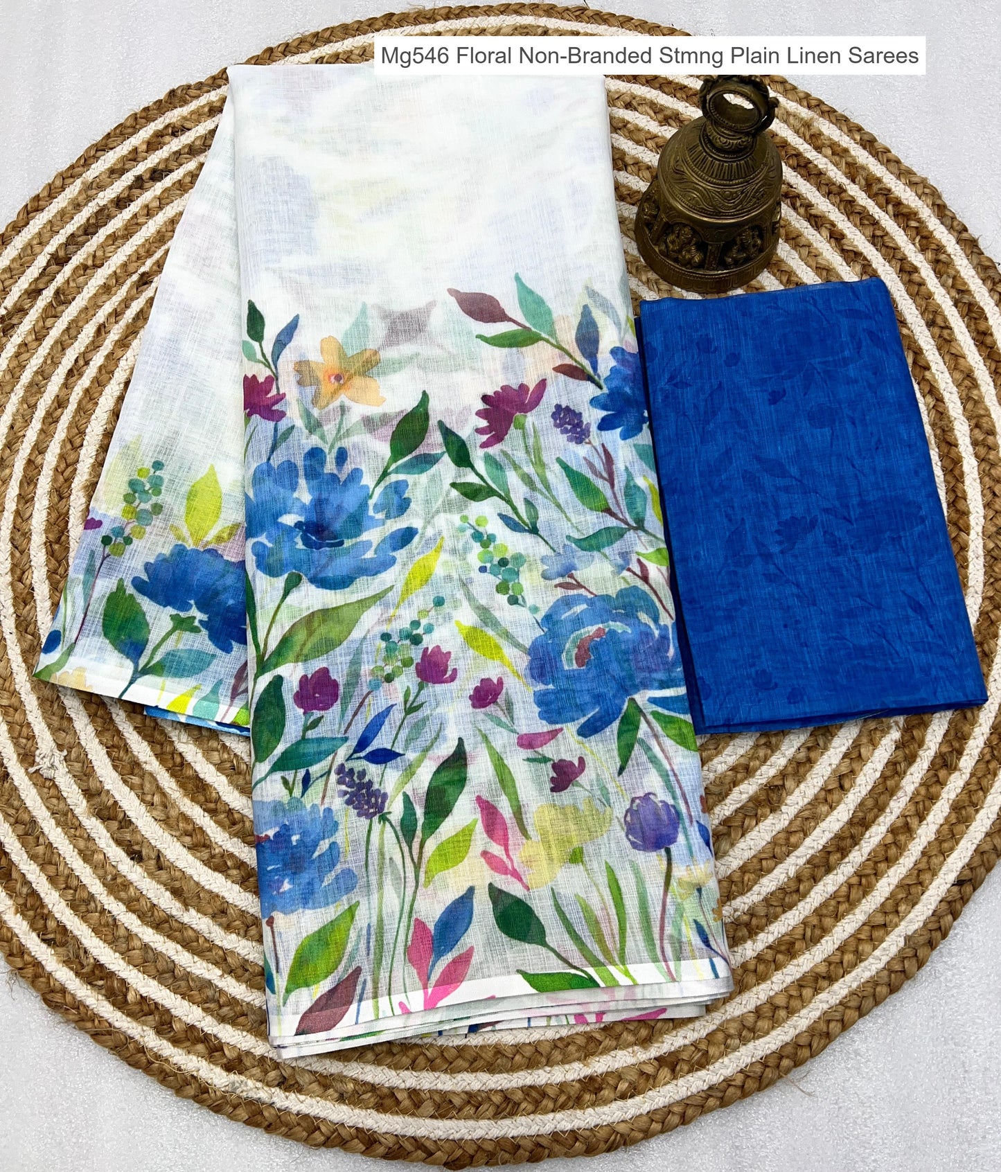 Mg546 Floral Non-Branded Stmng Plain Linen Sarees