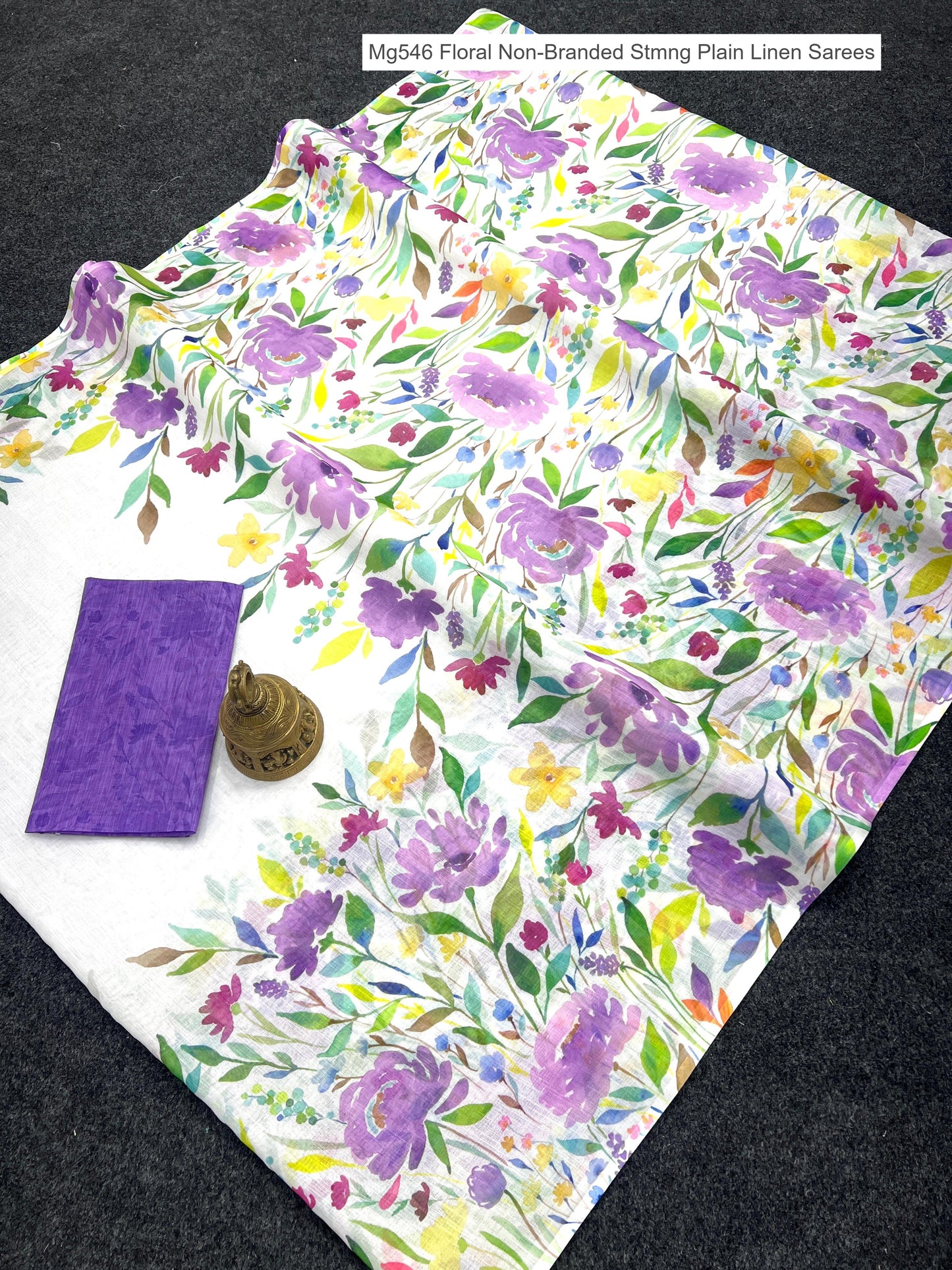 Mg546 Floral Non-Branded Stmng Plain Linen Sarees
