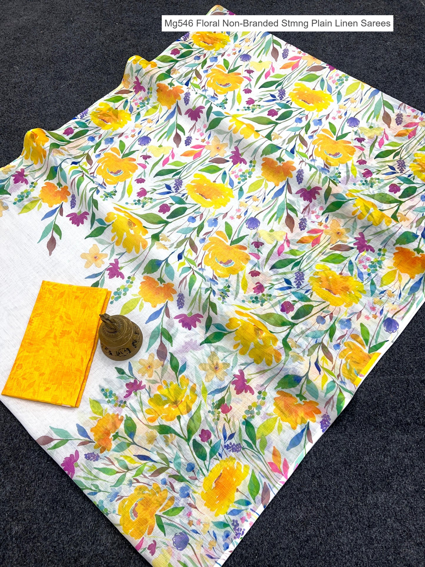 Mg546 Floral Non-Branded Stmng Plain Linen Sarees