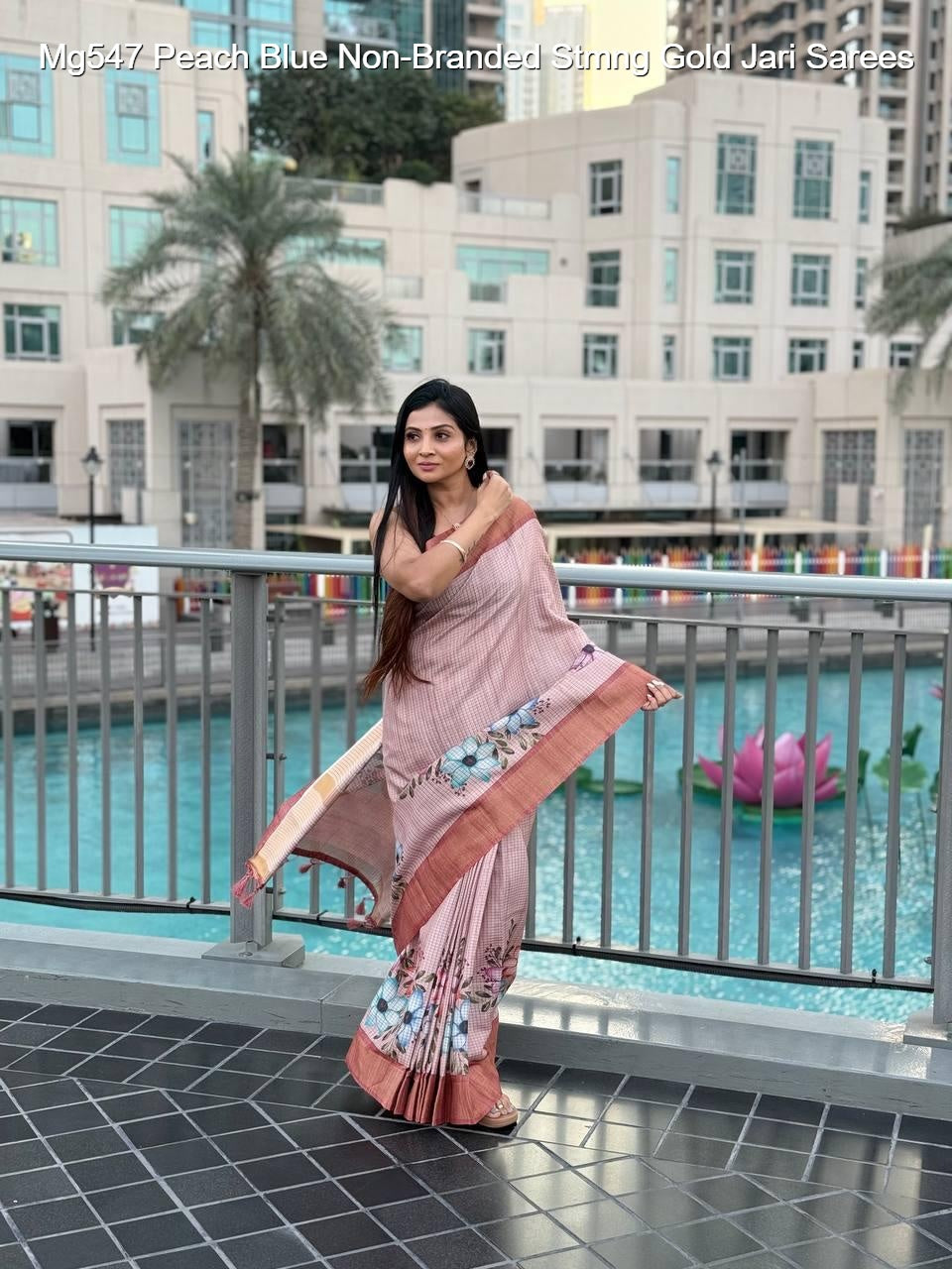 Mg547 Peach Blue Non-Branded Stmng Gold Jari Sarees