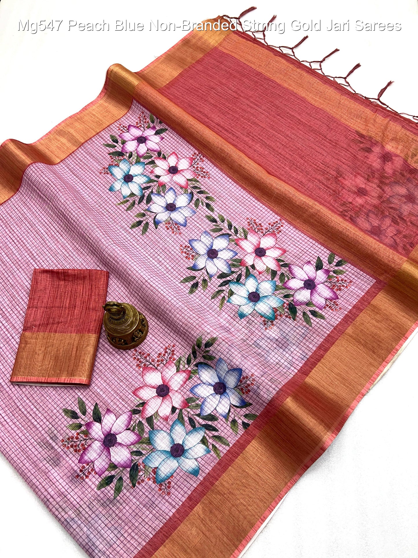 Mg547 Peach Blue Non-Branded Stmng Gold Jari Sarees