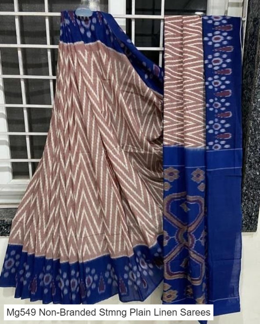 Mg549 Non-Branded Stmng Plain Linen Sarees