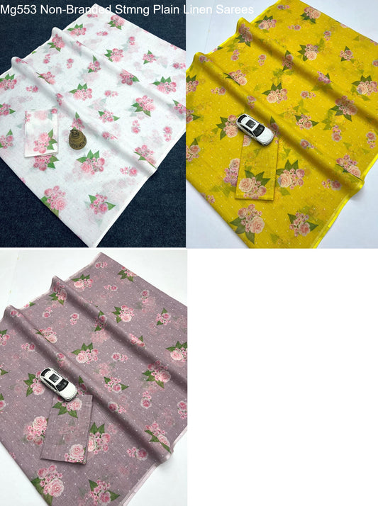 Mg553 Non-Branded Stmng Plain Linen Sarees