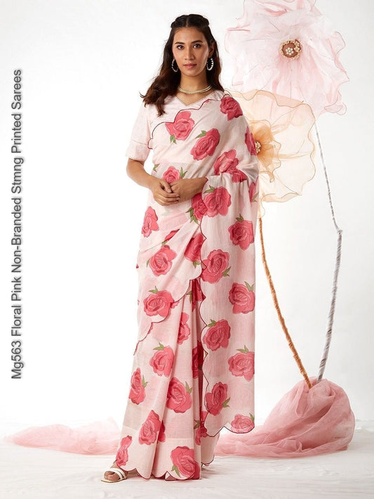 Mg563 Floral Pink Non-Branded Stmng Printed Sarees